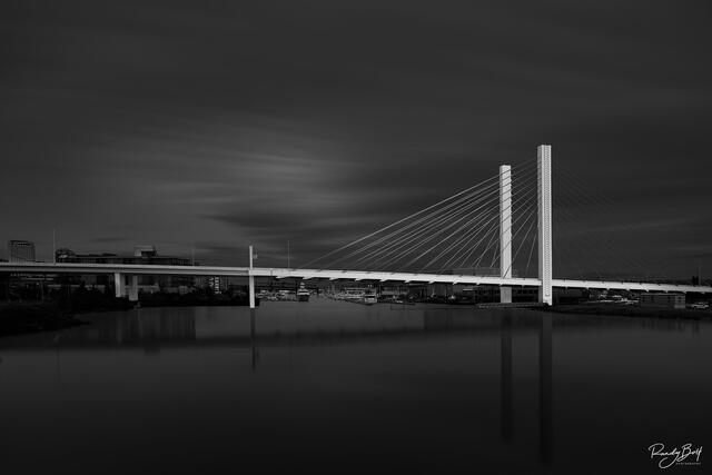 21st Street bridge in tacoma bridge in black and white.