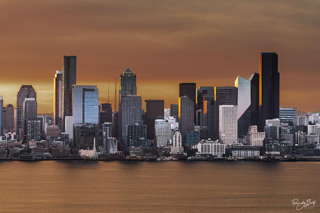 sunrise over Downtown Seattle from Alki beach