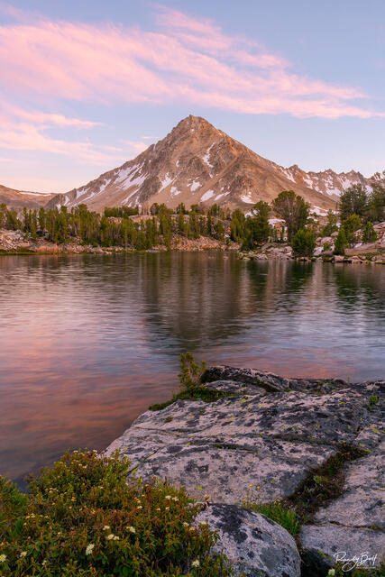 sunset at Cove lake in the White Cloud mountains of Idaho.