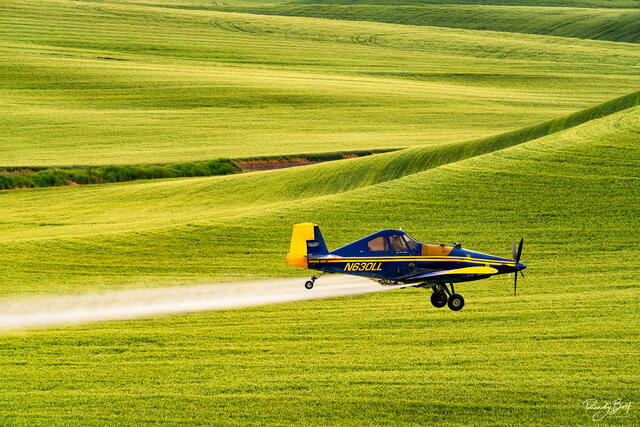 crop duster in the fields of the Palouse in Washington