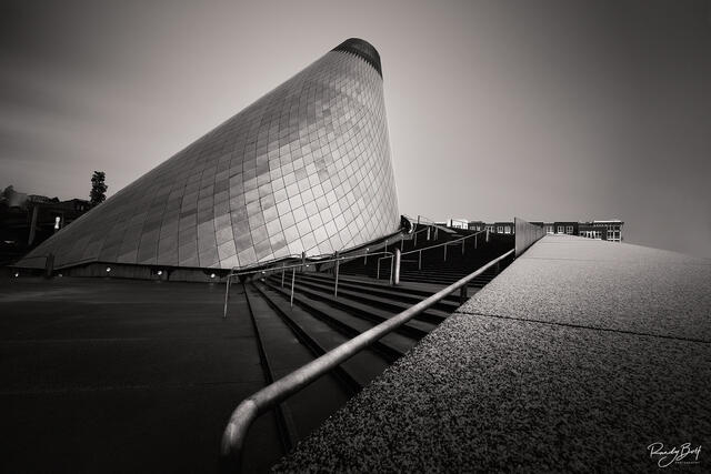 Chihully glass museum in black and white.