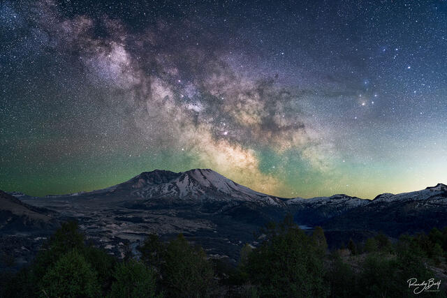 Milky Way galaxy over mount saint helens