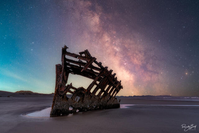 Milky Way galaxy over the Peter Iredale shipwreck near Astoria, Oregon