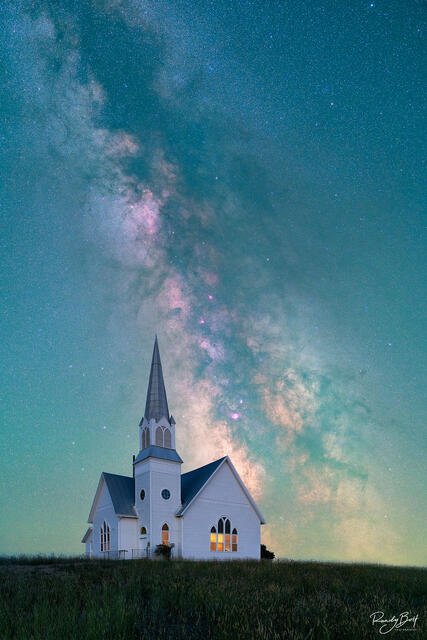 Zion United Methodist Church and the Milky Way Galaxy shining brightly in the night sky