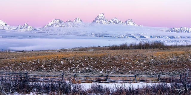 sunrise over the Grand tetons from the Gros Ventre just beyond Kelly warm springs.