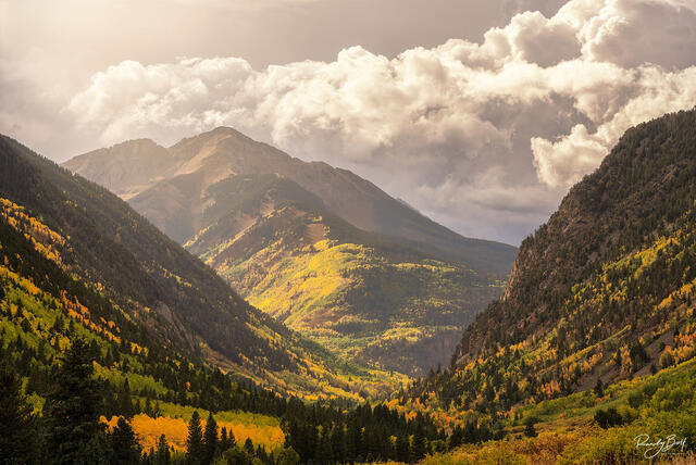sunshine mountain at sunset from Ophir Colorado.