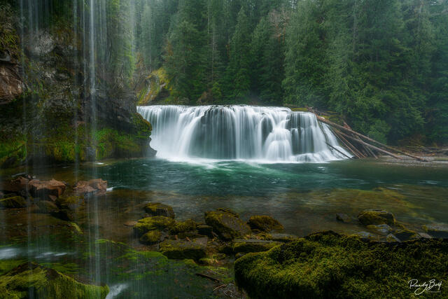 This captivating photograph showcases the natural beauty of Lower Lewis River Falls in southwest Washington state.