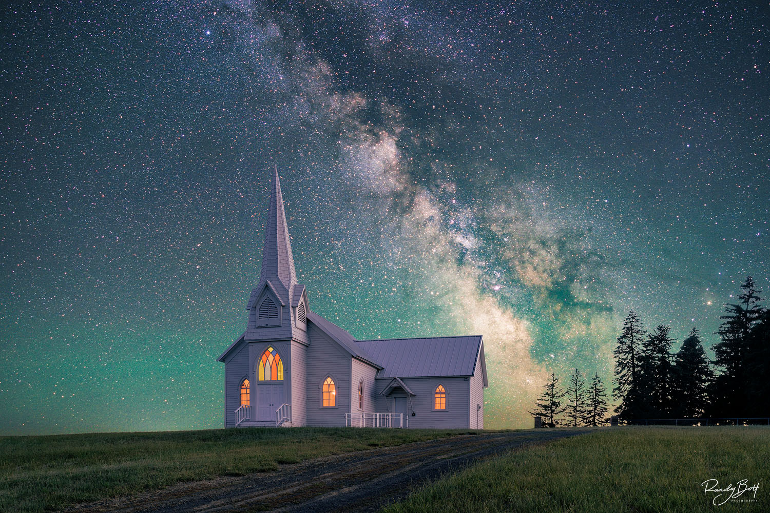 Milky Way galaxy over the old Sherman church and cemetery in Washington state.