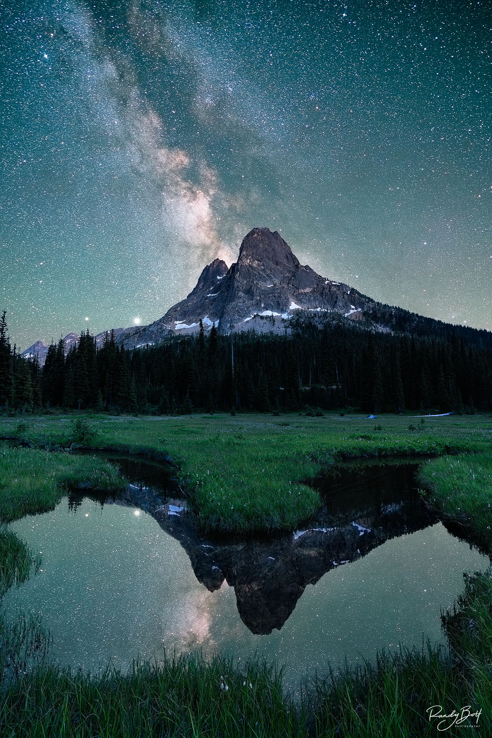 Milky Way over liberty bell in the north cascades national park