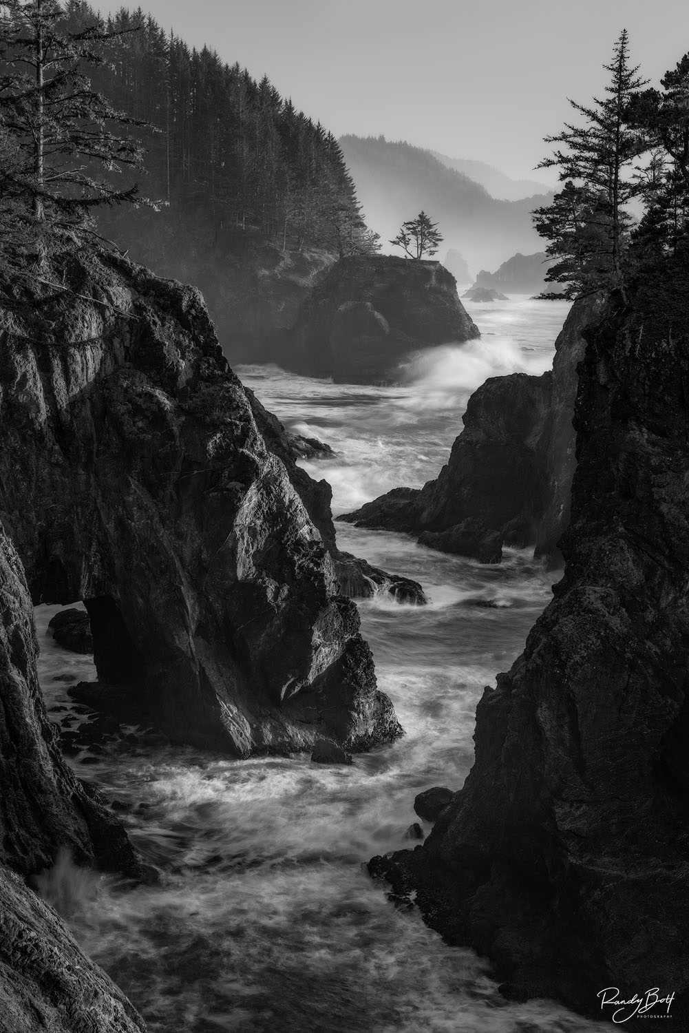 Natural Bridge BW natural bridges on the Oregon Coast in black and white.