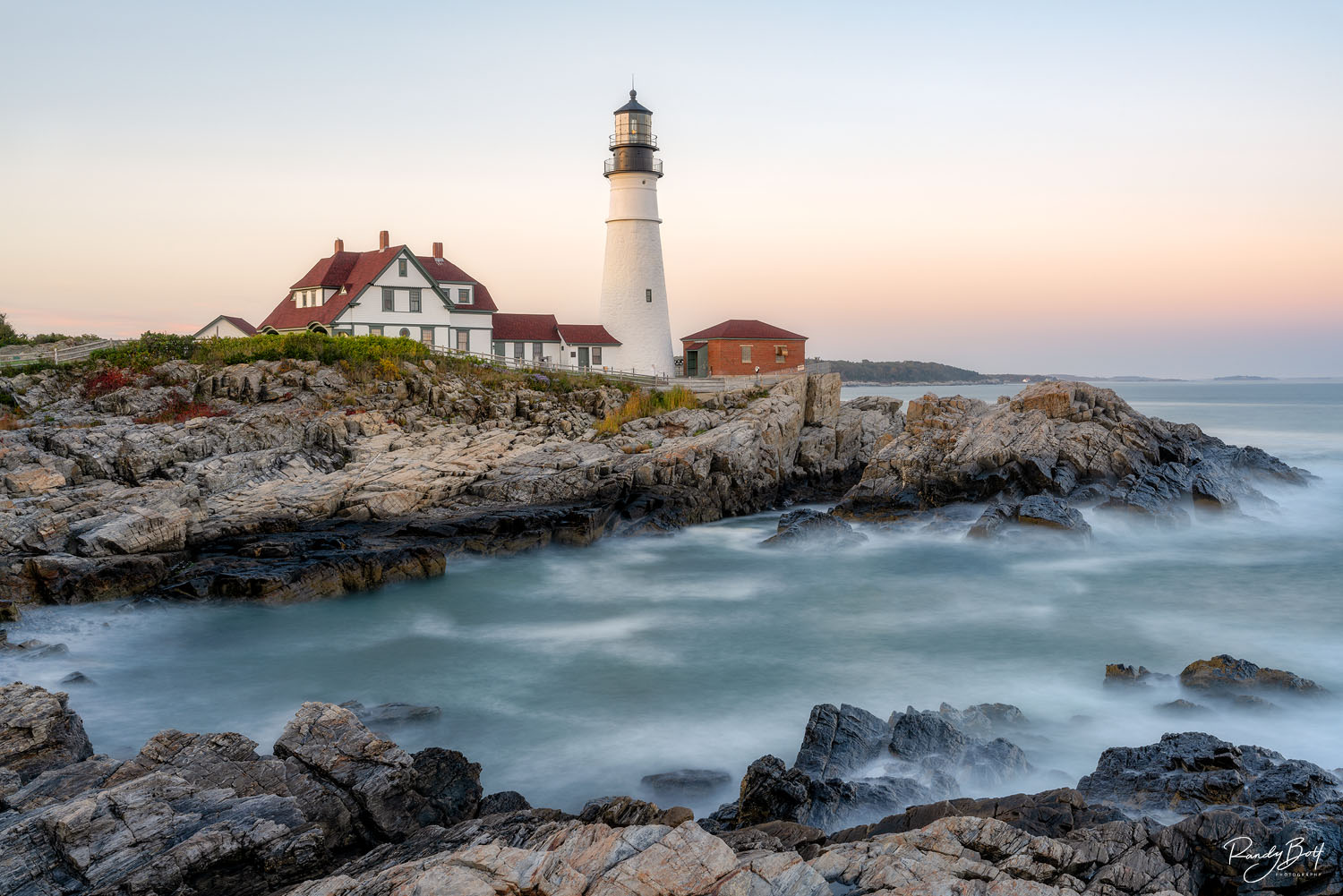 Sunset at Portland Head Lighthouse in Portland, Maine.