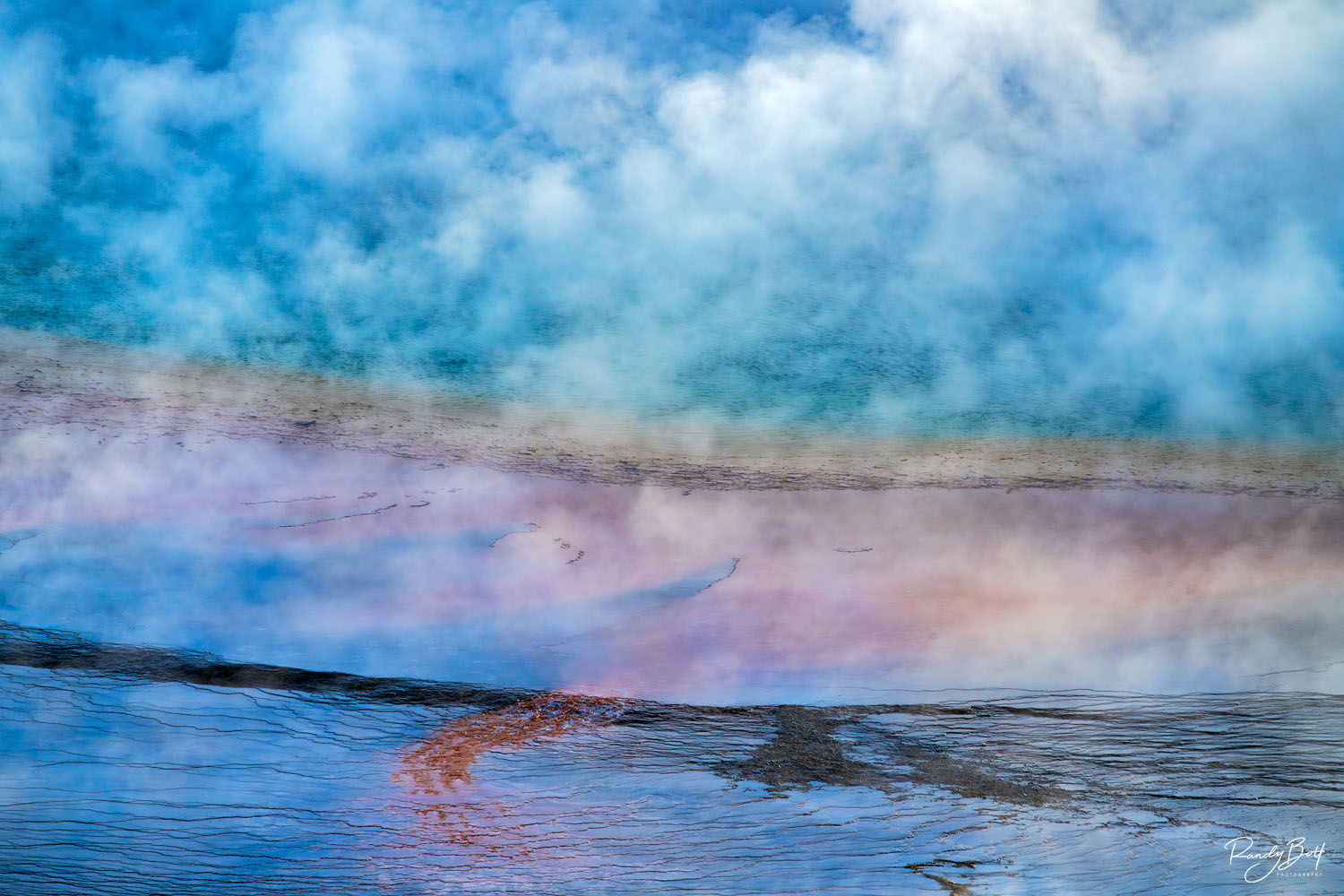 Colors of the Grand Prismatic hot spring in Yellowstone national park as an abstract fine art image.